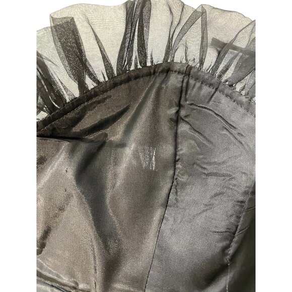 Strapless Black & Silver Damask Ruffled Hem Cocktail Dress Vintage Prom HOCO - Picture 8 of 11